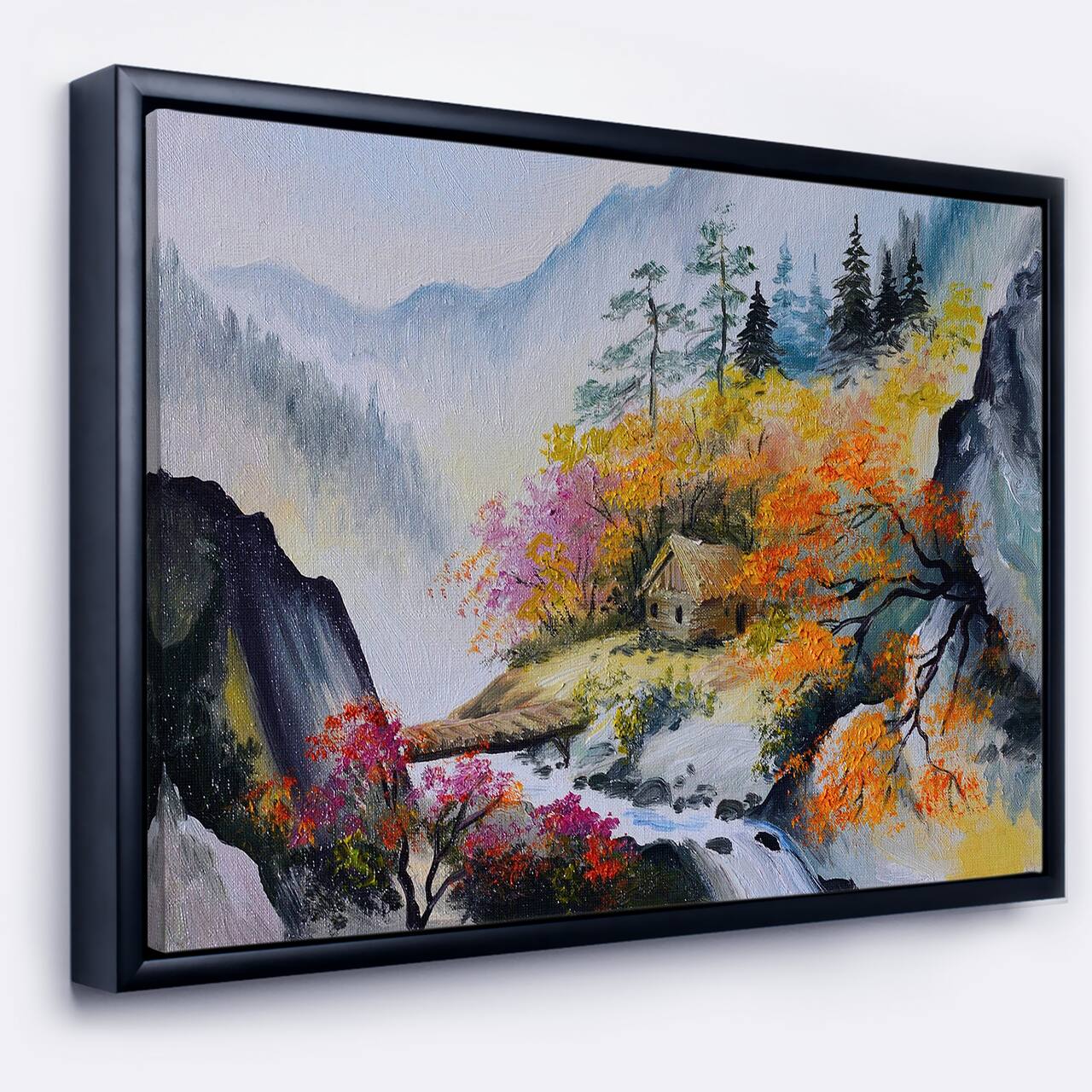 Designart - House in the Mountains - Landscape Art Print Canvas in Black Frame